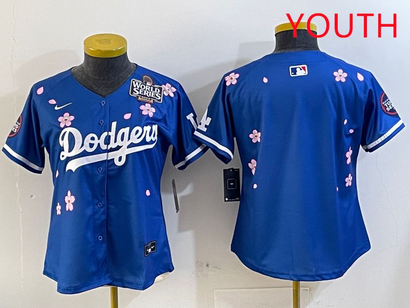 Youth Los Angeles Dodgers Blank Blue Sakura Edition 2025 Nike MLB Jersey style 2
